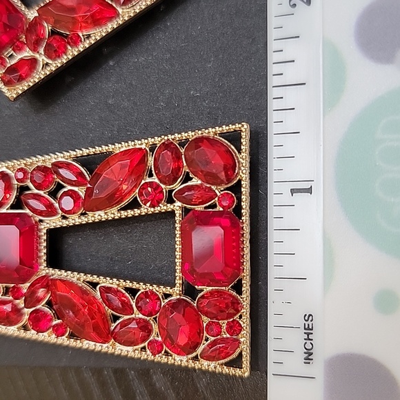 Gold Geometric Rhinestone Drop Earrings Multiple Colors - Picture 8 of 9